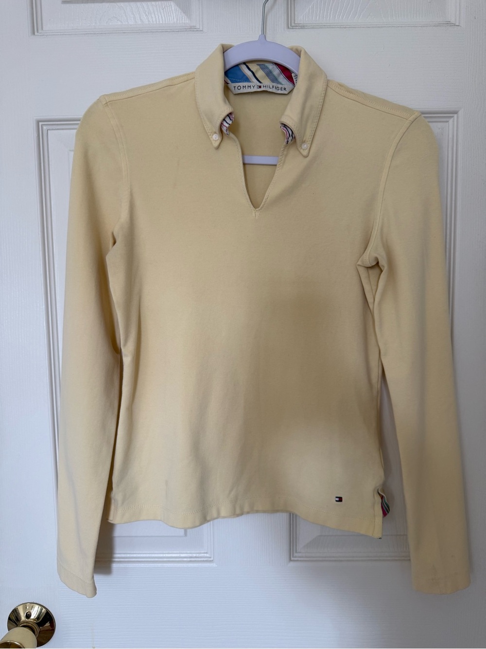 Tommy Hilfiger Vintage Y2K Yellow Long Sleeve Polo Shirt Size S